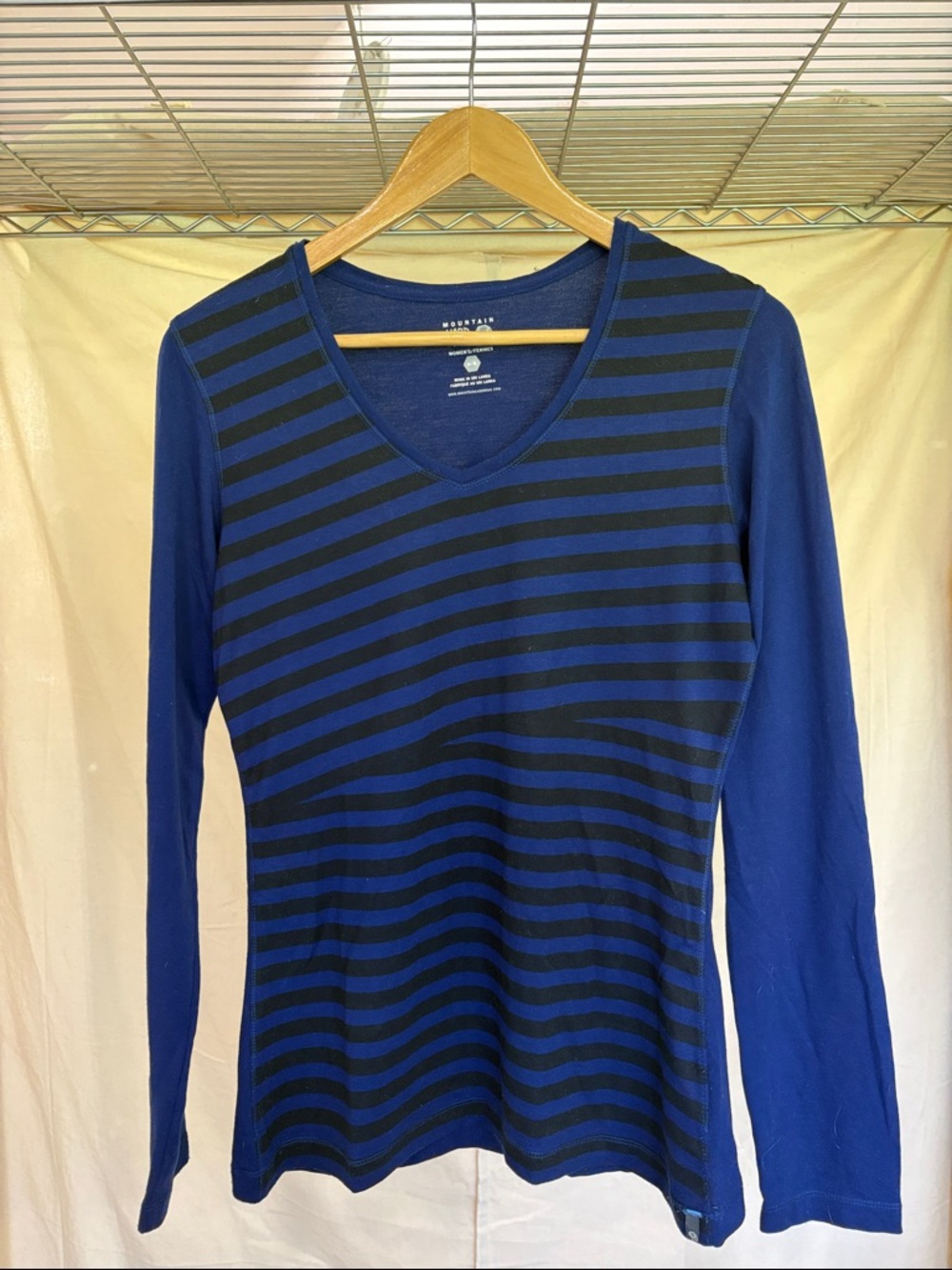 Mountain Hardwear Women's Royal Blue and Black Striped V-Neck Long Sleeve Tee